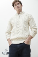 Aran Woollen Mills Mens Supersoft Merino Aran Zip Turtle Neck